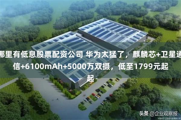 哪里有低息股票配资公司 华为太猛了，麒麟芯+卫星通信+6100mAh+5000万双摄，低至1799元起