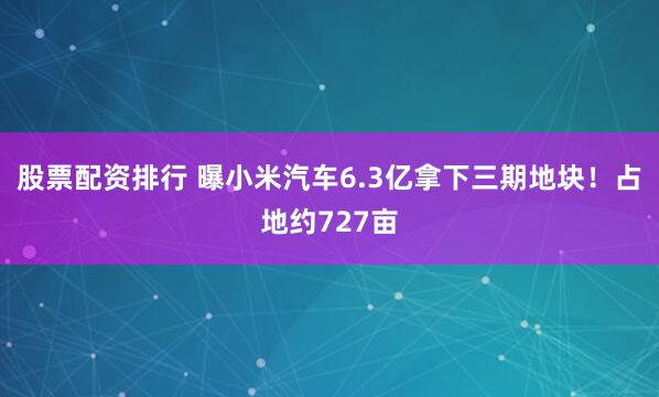 股票配资排行 曝小米汽车6.3亿拿下三期地块！占地约727亩